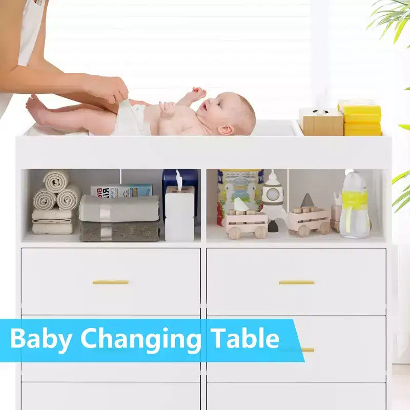 6 Drawer Dresser, Baby Changing Table Dresser, Convertible Nursery Dresser for Infant Essentials, Modern Changing Table Top with Pad Included