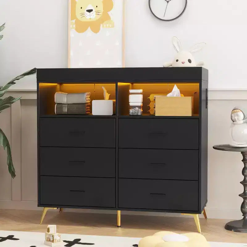 6 Drawer Dresser, Baby Changing Table Dresser, Convertible Nursery Dresser for Infant Essentials, Modern Changing Table Top with Pad Included
