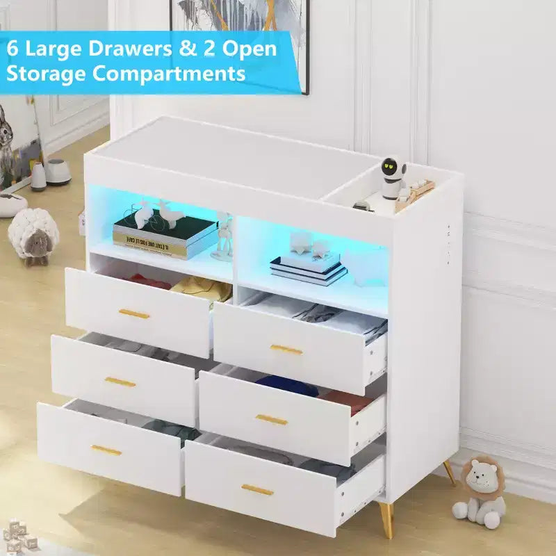6 Drawer Dresser, Baby Changing Table Dresser, Convertible Nursery Dresser for Infant Essentials, Modern Changing Table Top with Pad Included