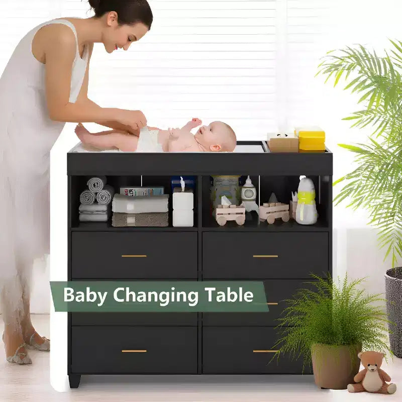 6 Drawer Dresser, Baby Changing Table Dresser, Convertible Nursery Dresser for Infant Essentials, Modern Changing Table Top with Pad Included