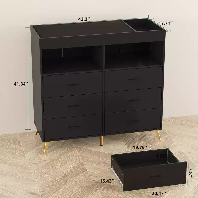 6 Drawer Dresser, Baby Changing Table Dresser, Convertible Nursery Dresser for Infant Essentials, Modern Changing Table Top with Pad Included