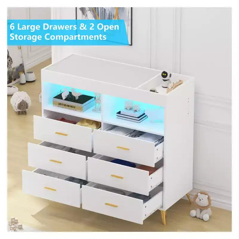 6 Drawer Dresser, Baby Changing Table Dresser, Convertible Nursery Dresser for Infant Essentials, Modern Changing Table Top with Pad Included