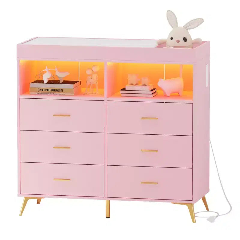 6 Drawer Dresser, Baby Changing Table Dresser, Convertible Nursery Dresser for Infant Essentials, Modern Changing Table Top with Pad Included