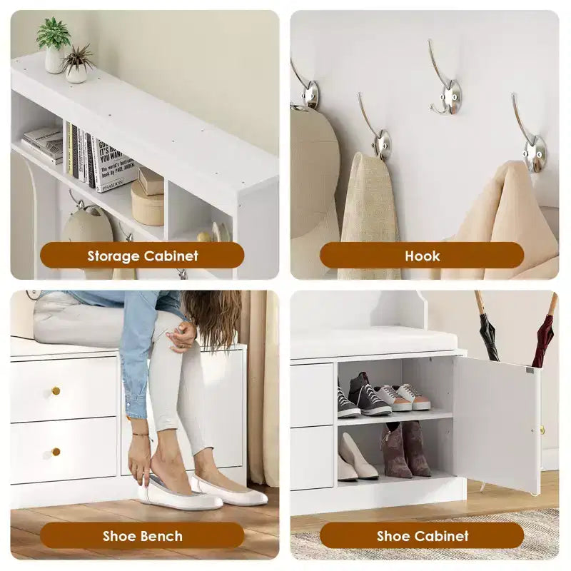 PexFix Hall Tree with Bench & Shoe Storage 6-in-1 Wider Entryway Bench with Coat Rack & Adjustable Shelf Farmhouse Hall Tree