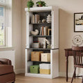 5 Tier White Bookcase, 71 Inch Tall Wood Bookshelf with Adjustable LED Lights/Shelf & USB Charging Port, Vintage Display Cabinet for Living Room