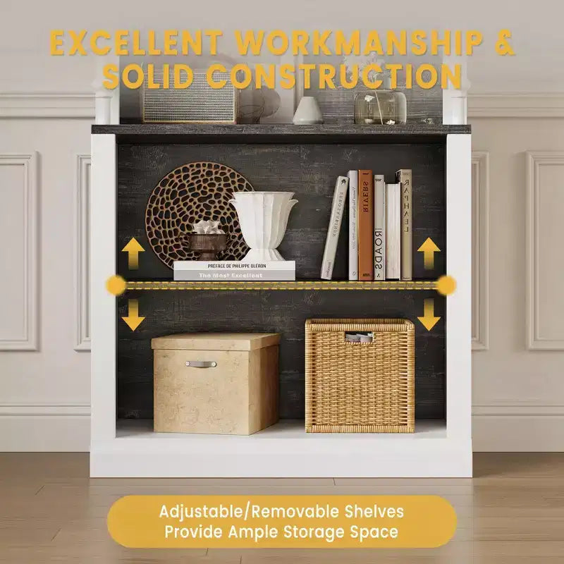 5 Tier White Bookcase, 71 Inch Tall Wood Bookshelf with Adjustable LED Lights/Shelf & USB Charging Port, Vintage Display Cabinet for Living Room