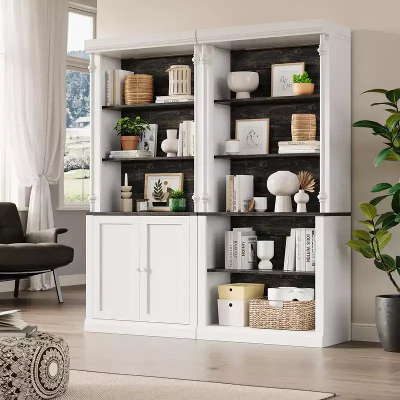 5 Tier White Bookcase, 71 Inch Tall Wood Bookshelf with Adjustable LED Lights/Shelf & USB Charging Port, Vintage Display Cabinet for Living Room