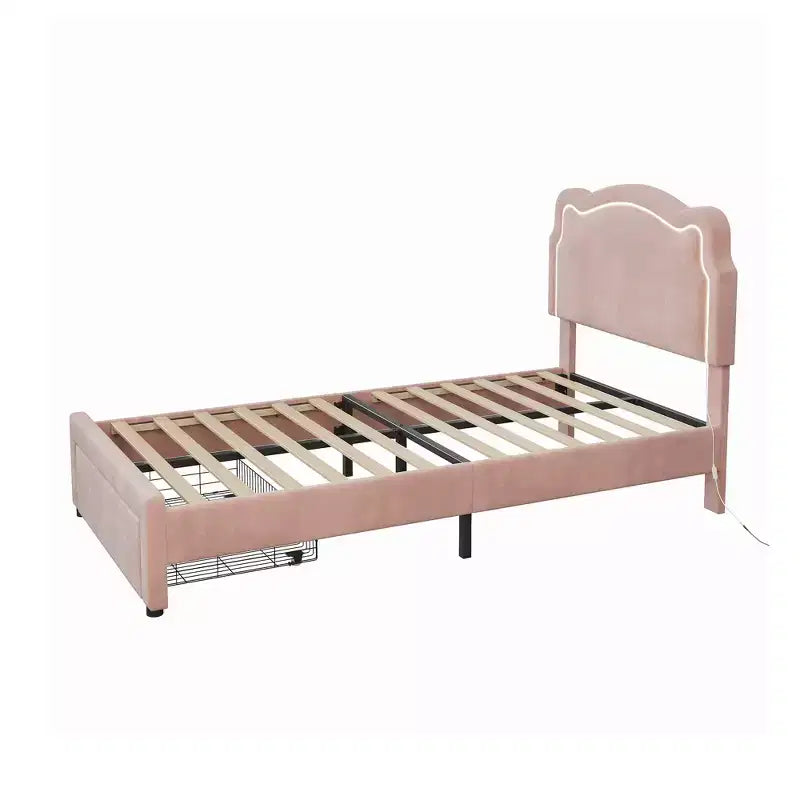 Platform Bed Frame, Velvet Upholstered Bed Frame with Height Adjustable Bear-Shaped Headboard, Noise Free, No Box Spring Needed