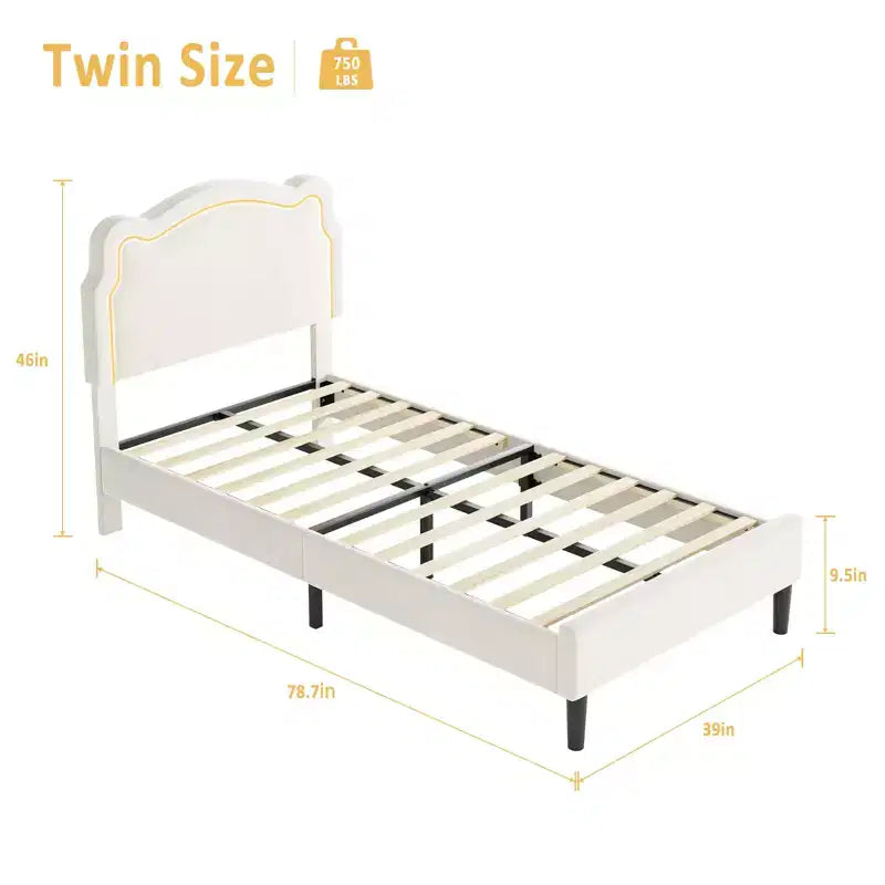 Platform Bed Frame, Velvet Upholstered Bed Frame with Height Adjustable Bear-Shaped Headboard, Noise Free, No Box Spring Needed
