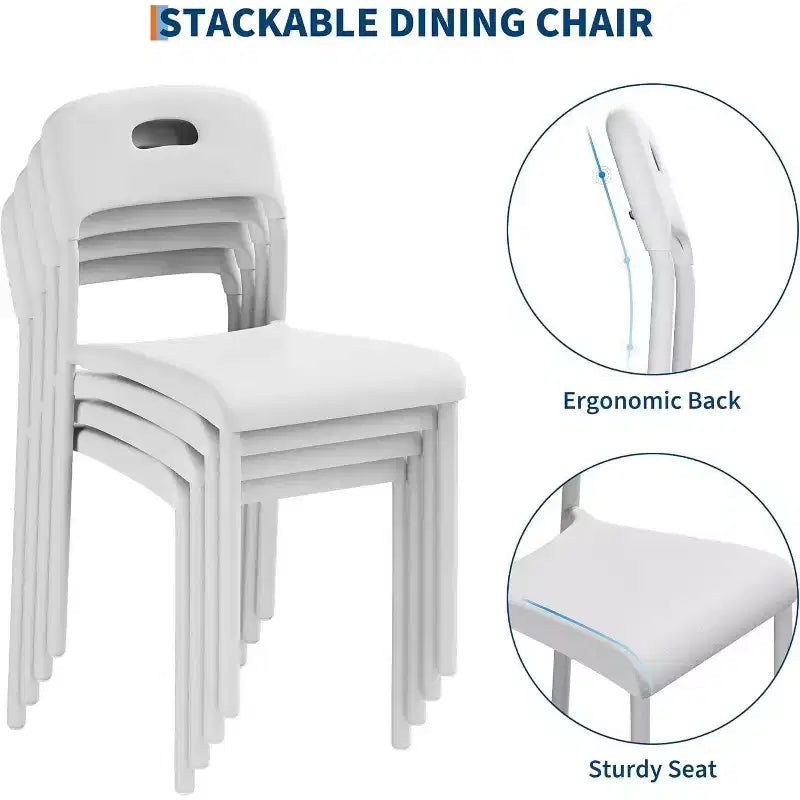 Outdoor Patio Dining Chairs, Stackable Plastic Kitchen Chairs, Steel Legs Support, Waterproof & Stain-Resistant, Easy Assembly for Home, Office