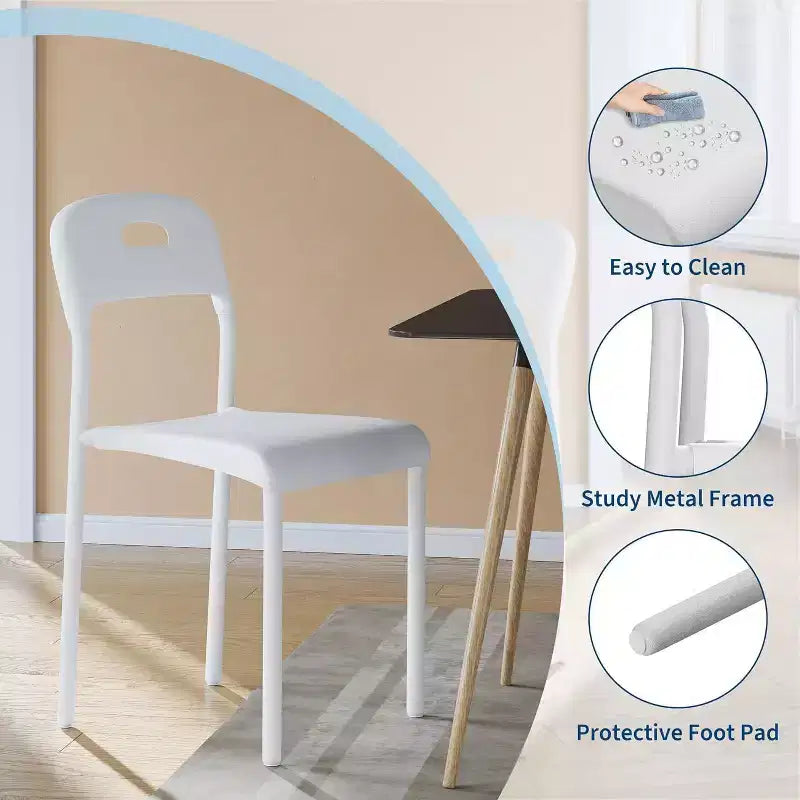 Outdoor Patio Dining Chairs, Stackable Plastic Kitchen Chairs, Steel Legs Support, Waterproof & Stain-Resistant, Easy Assembly for Home, Office