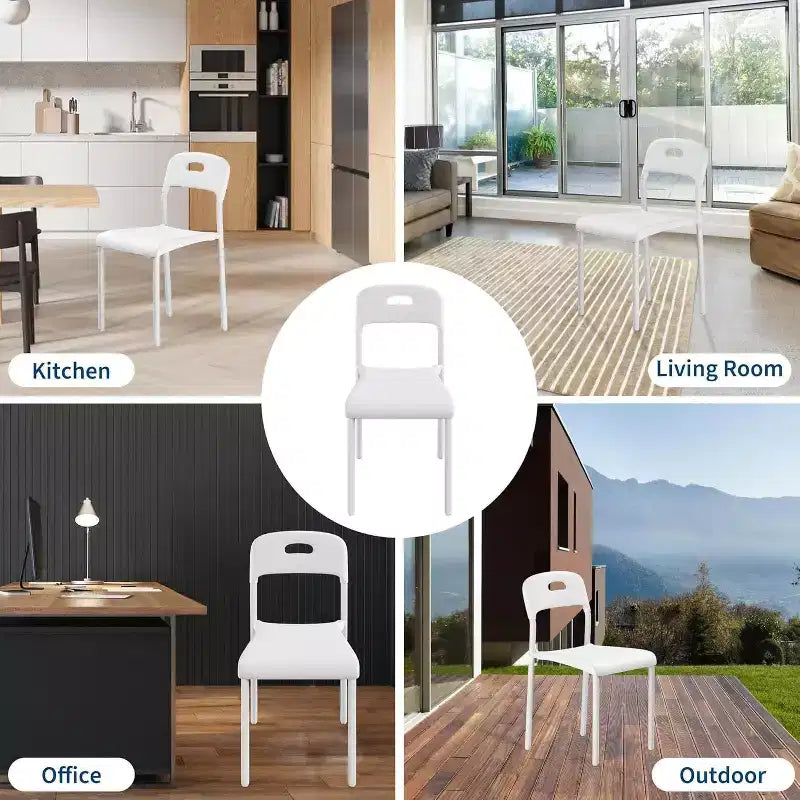 Outdoor Patio Dining Chairs, Stackable Plastic Kitchen Chairs, Steel Legs Support, Waterproof & Stain-Resistant, Easy Assembly for Home, Office