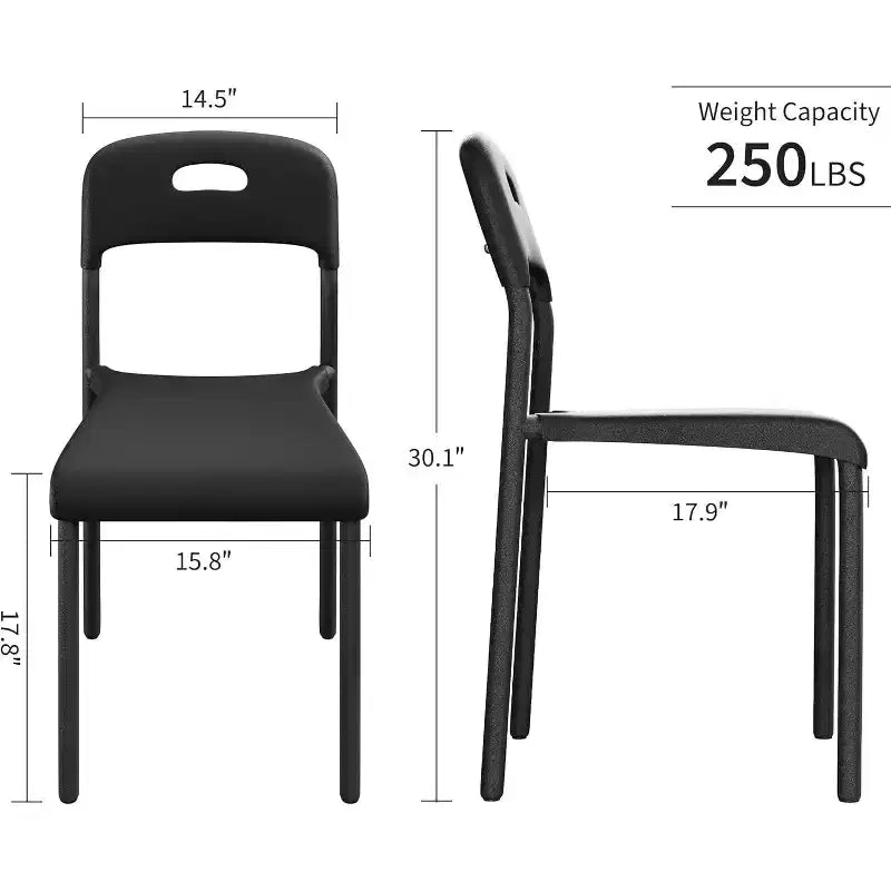 Outdoor Patio Dining Chairs, Stackable Plastic Kitchen Chairs, Steel Legs Support, Waterproof & Stain-Resistant, Easy Assembly for Home, Office