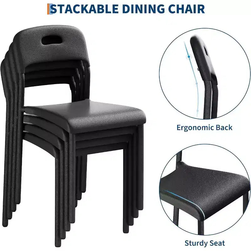 Outdoor Patio Dining Chairs, Stackable Plastic Kitchen Chairs, Steel Legs Support, Waterproof & Stain-Resistant, Easy Assembly for Home, Office