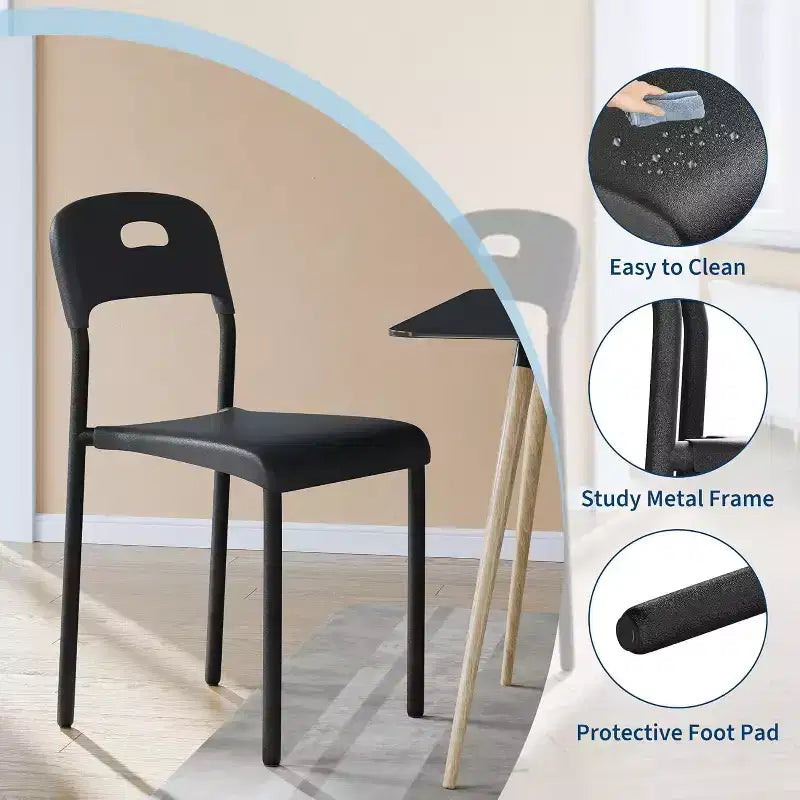 Outdoor Patio Dining Chairs, Stackable Plastic Kitchen Chairs, Steel Legs Support, Waterproof & Stain-Resistant, Easy Assembly for Home, Office