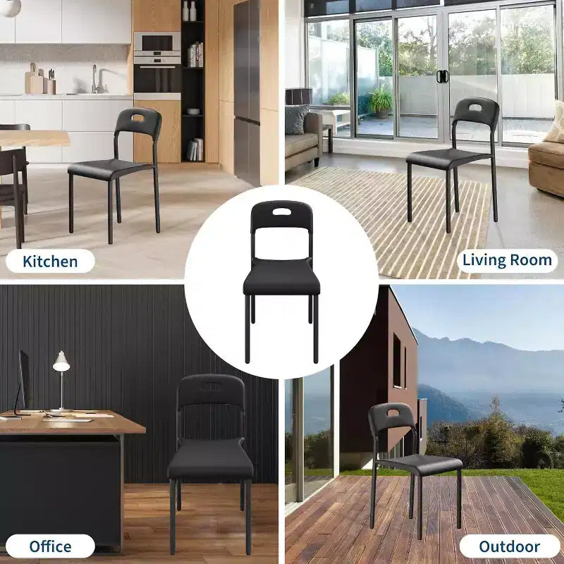 Outdoor Patio Dining Chairs, Stackable Plastic Kitchen Chairs, Steel Legs Support, Waterproof & Stain-Resistant, Easy Assembly for Home, Office
