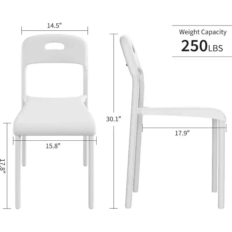 Outdoor Patio Dining Chairs, Stackable Plastic Kitchen Chairs, Steel Legs Support, Waterproof & Stain-Resistant, Easy Assembly for Home, Office