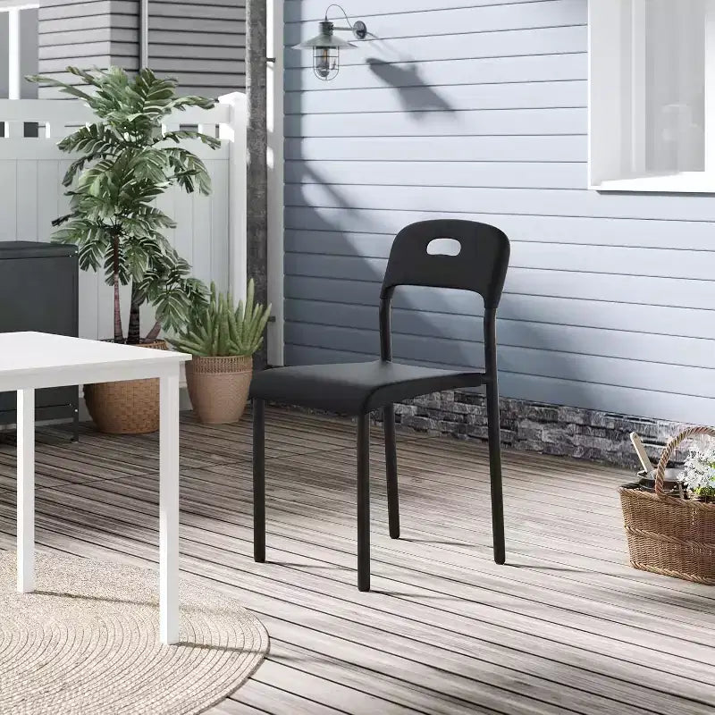 Outdoor Patio Dining Chairs, Stackable Plastic Kitchen Chairs, Steel Legs Support, Waterproof & Stain-Resistant, Easy Assembly for Home, Office