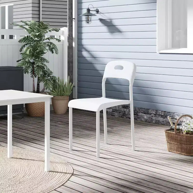 Outdoor Patio Dining Chairs, Stackable Plastic Kitchen Chairs, Steel Legs Support, Waterproof & Stain-Resistant, Easy Assembly for Home, Office