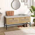 Rattan Shoe Bench with Storage, Entryway Bench with Flip Drawer Shoe Cabinet, Show Storage Bench for Hallway and Bedroom, Natural Oak