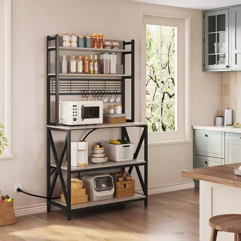 Yaheetech 5-Tier Kitchen Baker's Rack with Power Outletsa and LED Light for Kitchens, Living Rooms