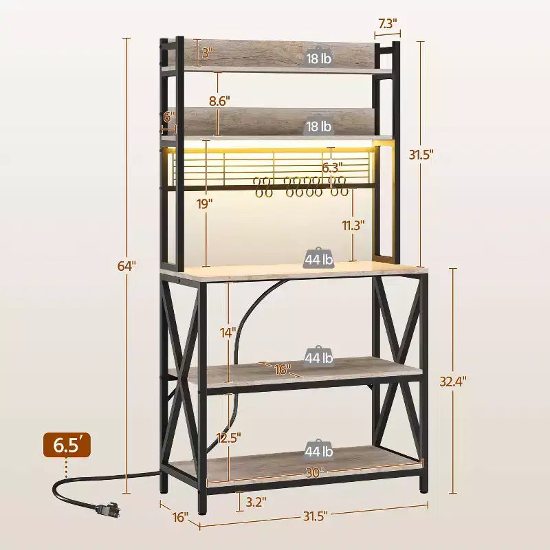 Yaheetech 5-Tier Kitchen Baker's Rack with Power Outletsa and LED Light for Kitchens, Living Rooms