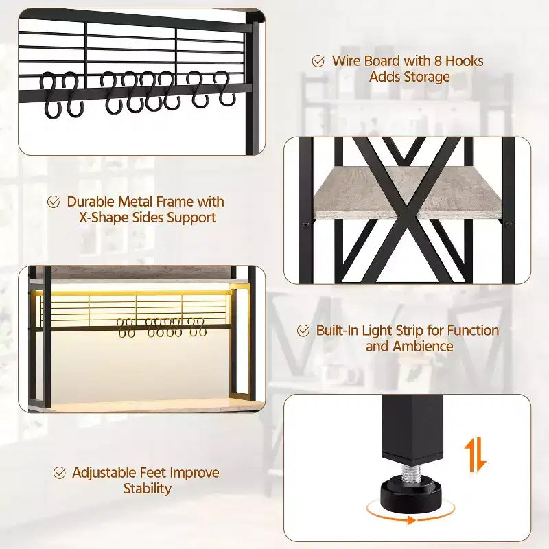 Yaheetech 5-Tier Kitchen Baker's Rack with Power Outletsa and LED Light for Kitchens, Living Rooms