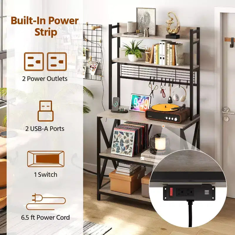 Yaheetech 5-Tier Kitchen Baker's Rack with Power Outletsa and LED Light for Kitchens, Living Rooms