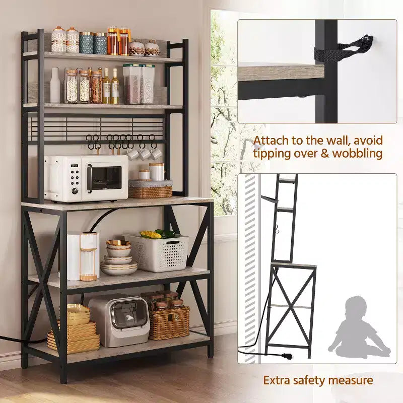 Yaheetech 5-Tier Kitchen Baker's Rack with Power Outletsa and LED Light for Kitchens, Living Rooms