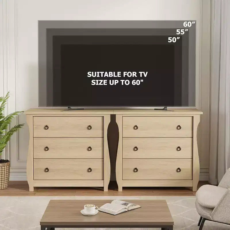 GustoWave 3-Drawer Dresser, Curved Legs, Rattan Trim, Freestanding Storage
