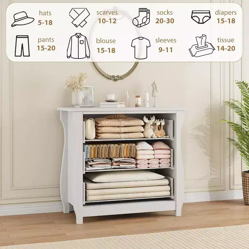 GustoWave 3-Drawer Dresser, Curved Legs, Rattan Trim, Freestanding Storage