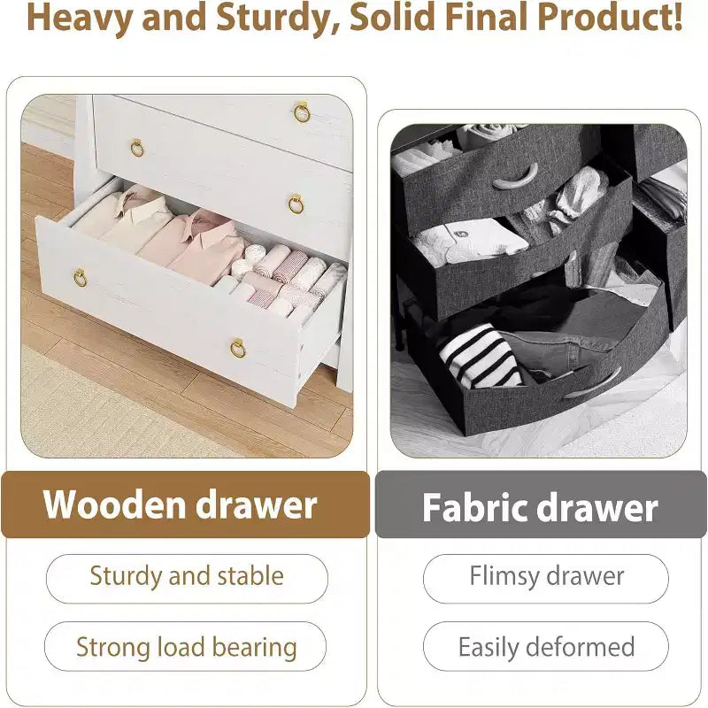GustoWave 3-Drawer Dresser, Curved Legs, Rattan Trim, Freestanding Storage