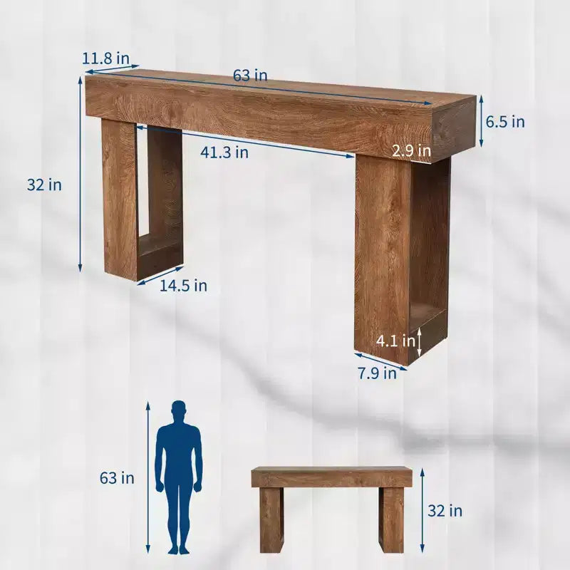 63 Console Table for Entryway, Narrow Sofa Table Behind Couch, Rectangular Entryway Table Foyer Hallway Table, Wooden Console Sofa Table Brown