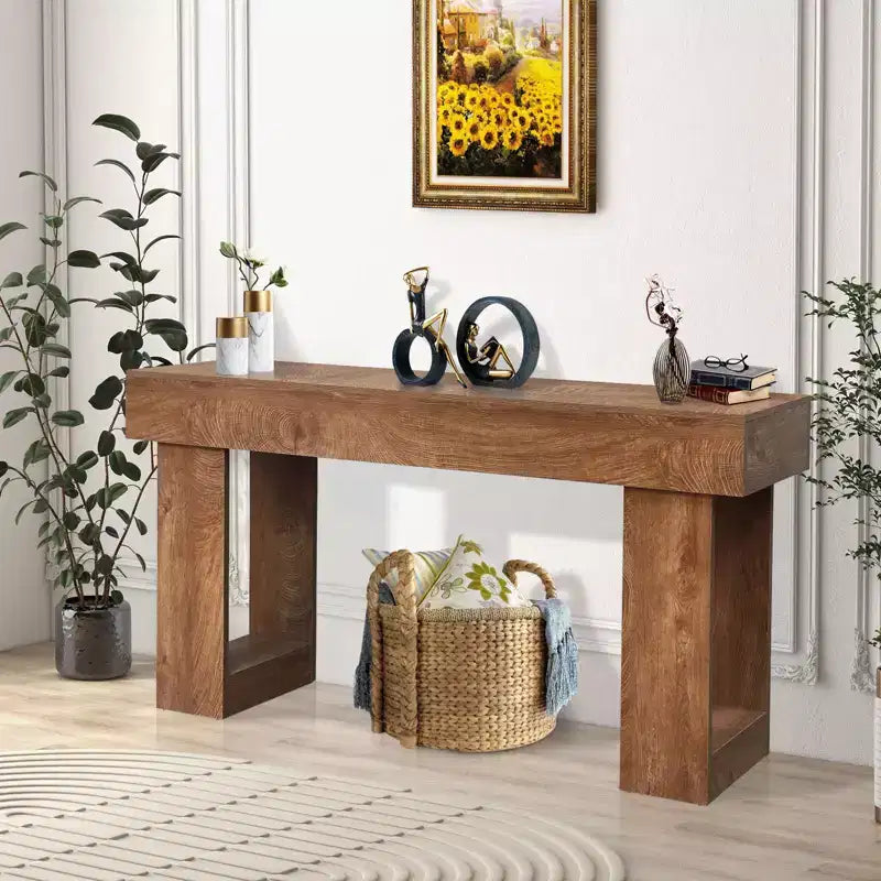 63 Console Table for Entryway, Narrow Sofa Table Behind Couch, Rectangular Entryway Table Foyer Hallway Table, Wooden Console Sofa Table Brown