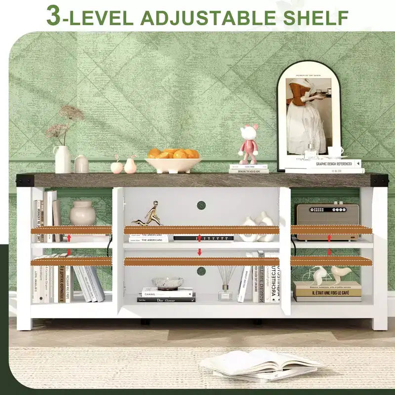 60 Inch TV Stand for Living Room, TV Stands with Doors, Shelves, Storage, Farmhouse Entertainment Center for 65 Inch TVs