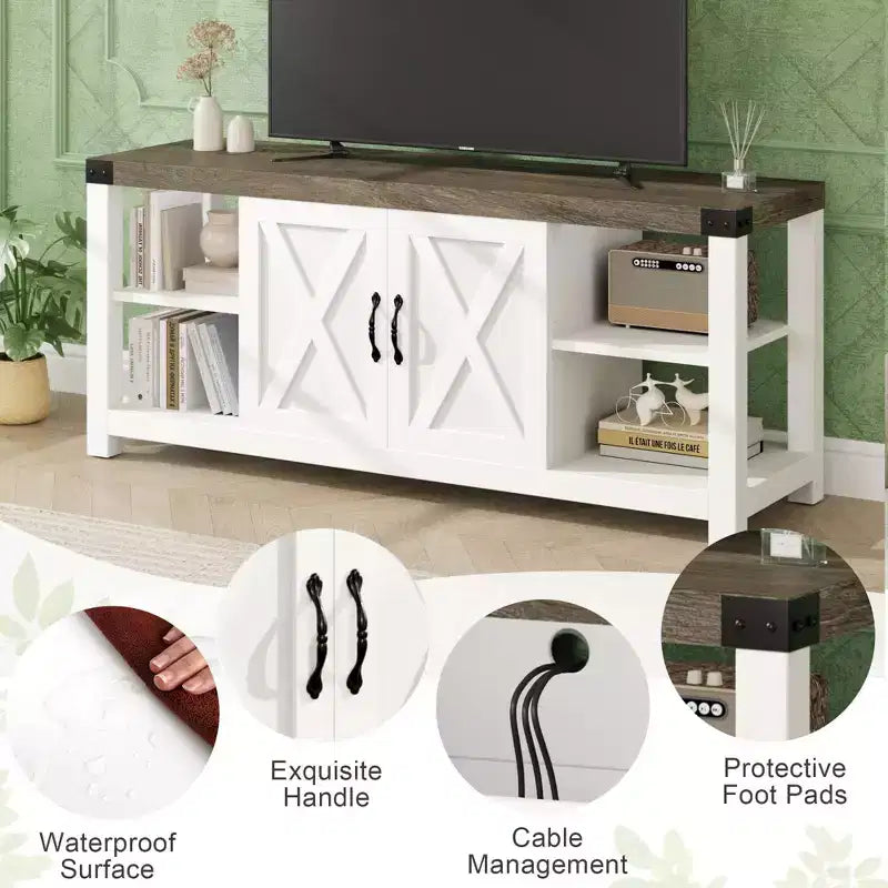 60 Inch TV Stand for Living Room, TV Stands with Doors, Shelves, Storage, Farmhouse Entertainment Center for 65 Inch TVs