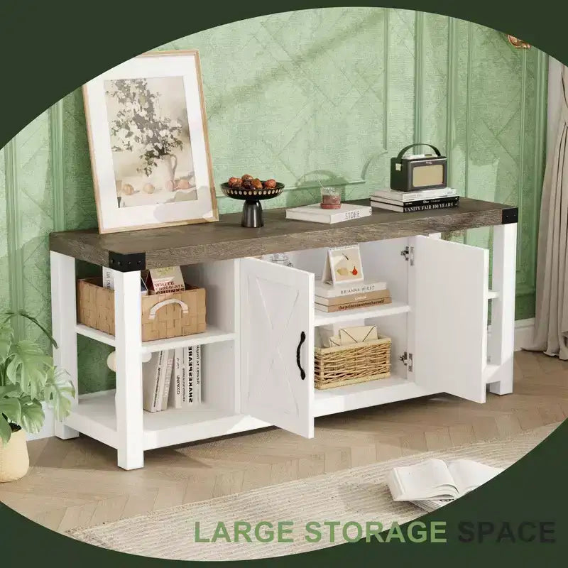60 Inch TV Stand for Living Room, TV Stands with Doors, Shelves, Storage, Farmhouse Entertainment Center for 65 Inch TVs