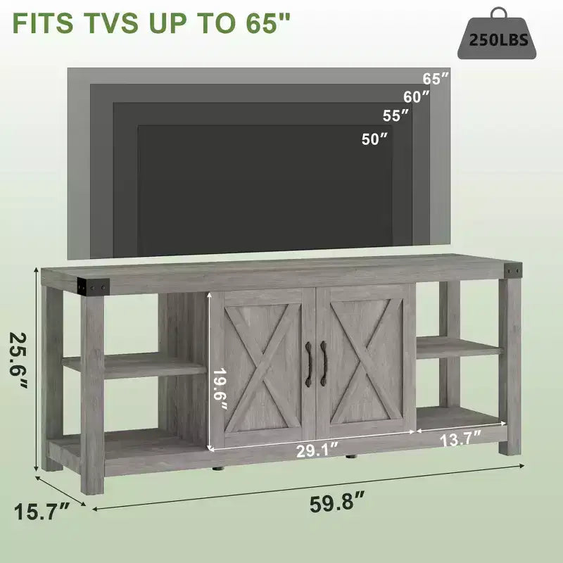 60 Inch TV Stand for Living Room, TV Stands with Doors, Shelves, Storage, Farmhouse Entertainment Center for 65 Inch TVs