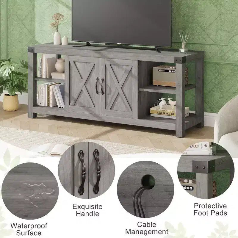 60 Inch TV Stand for Living Room, TV Stands with Doors, Shelves, Storage, Farmhouse Entertainment Center for 65 Inch TVs