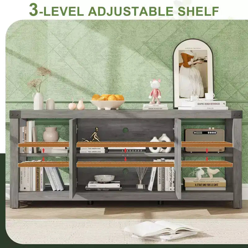 60 Inch TV Stand for Living Room, TV Stands with Doors, Shelves, Storage, Farmhouse Entertainment Center for 65 Inch TVs