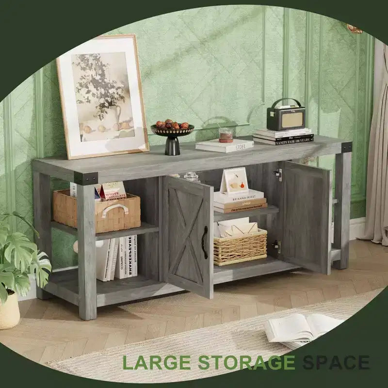 60 Inch TV Stand for Living Room, TV Stands with Doors, Shelves, Storage, Farmhouse Entertainment Center for 65 Inch TVs