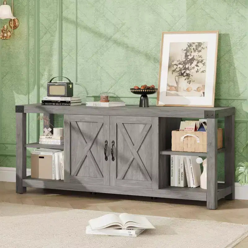 60 Inch TV Stand for Living Room, TV Stands with Doors, Shelves, Storage, Farmhouse Entertainment Center for 65 Inch TVs
