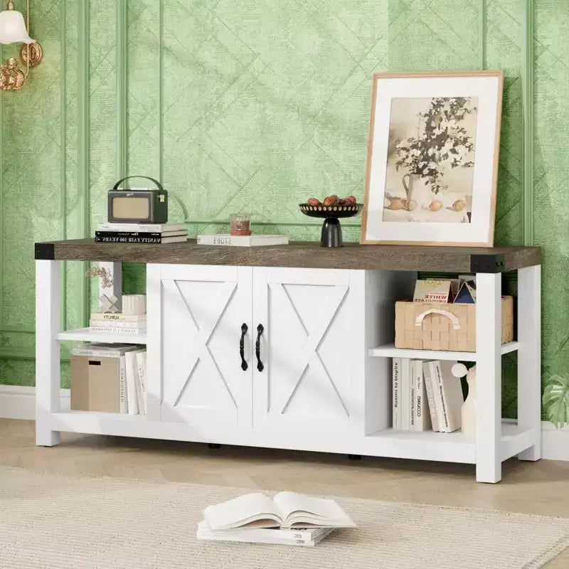 60 Inch TV Stand for Living Room, TV Stands with Doors, Shelves, Storage, Farmhouse Entertainment Center for 65 Inch TVs