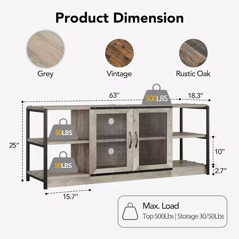 Industrial Farmhouse TV Stand for 75 Inch TVs, Weight Capacity 500LB, Rustic Media Console with Double Mesh Doors, Storage Cabinet for Living Room