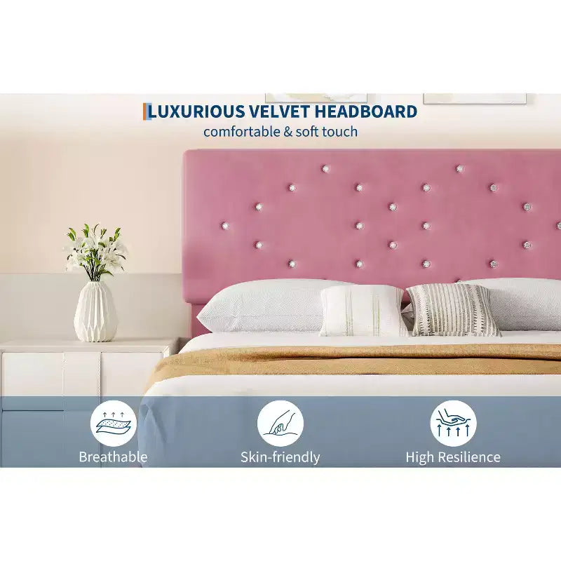 Twin/Full/Queen Size Bed Frame with Headboard, Modern Platform Bed with Wooden Slats Support, No Box Spring Needed & Noise Free