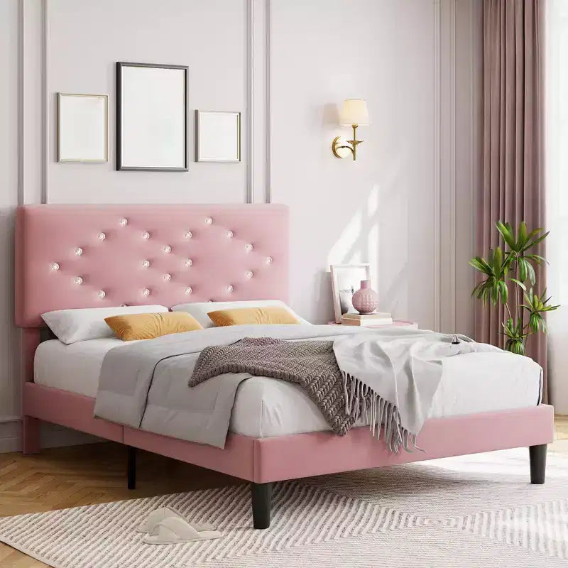 Twin/Full/Queen Size Bed Frame with Headboard, Modern Platform Bed with Wooden Slats Support, No Box Spring Needed & Noise Free