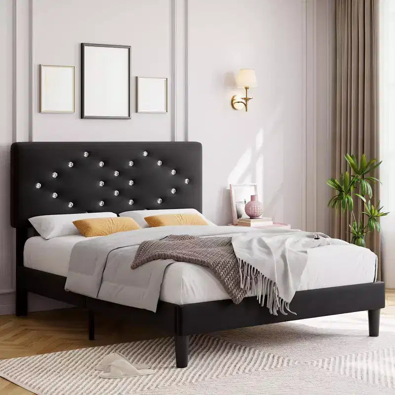 Twin/Full/Queen Size Bed Frame with Headboard, Modern Platform Bed with Wooden Slats Support, No Box Spring Needed & Noise Free
