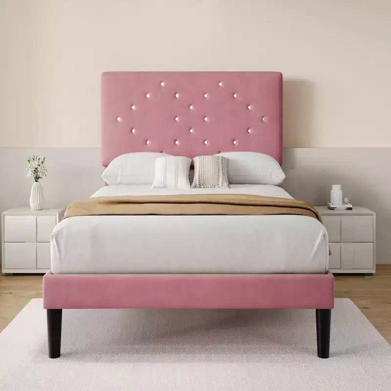 Twin/Full/Queen Size Bed Frame with Headboard, Modern Platform Bed with Wooden Slats Support, No Box Spring Needed & Noise Free