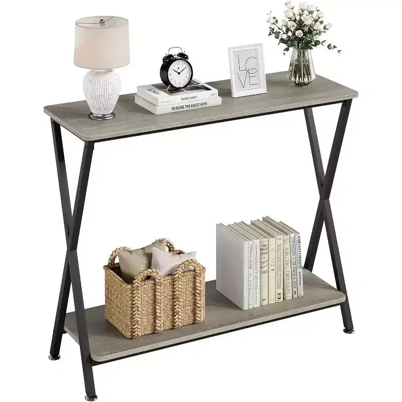 Long Narrow Console Table, Entryway Table with Storage Shelf, Behind Couch or Hallway, Farmhouse & Industrial