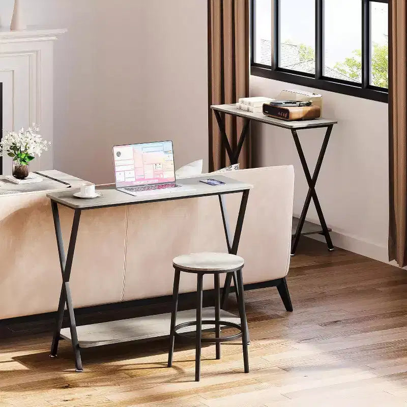 Long Narrow Console Table, Entryway Table with Storage Shelf, Behind Couch or Hallway, Farmhouse & Industrial